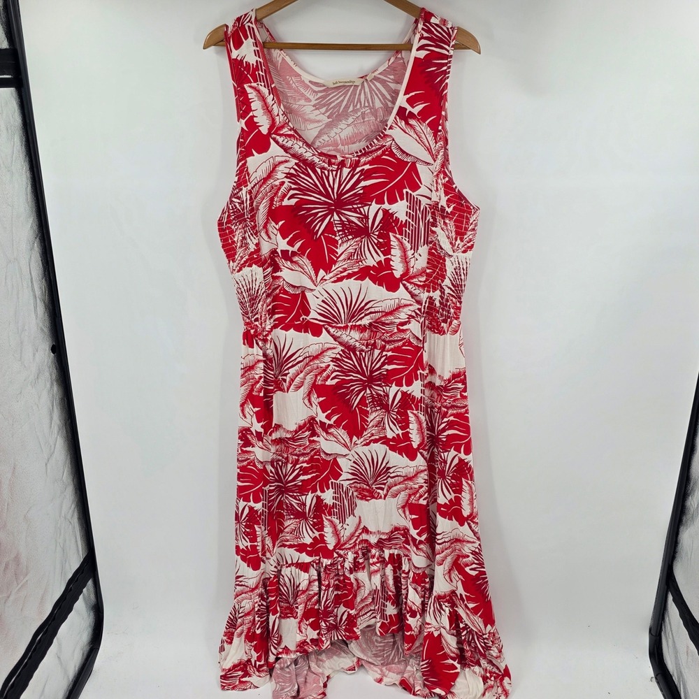 Soft Surroundings Red White Tropical Palm Leaf Print Midi Dress 1X